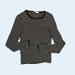 Zara Black and White Striped Long Sleeve Tee